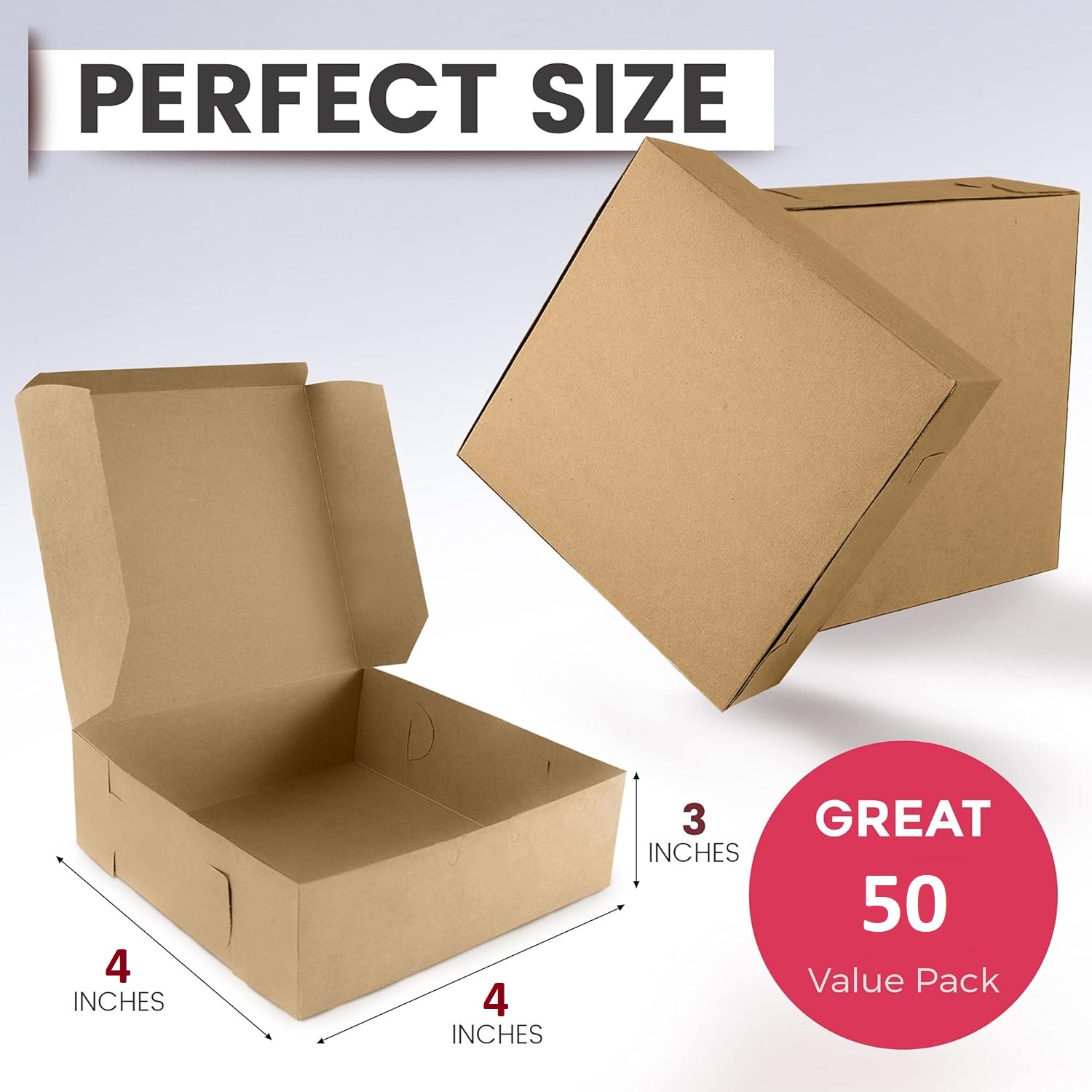4X4X3 Inch Brown Kraft Paper Box (Pack of 50 Units)