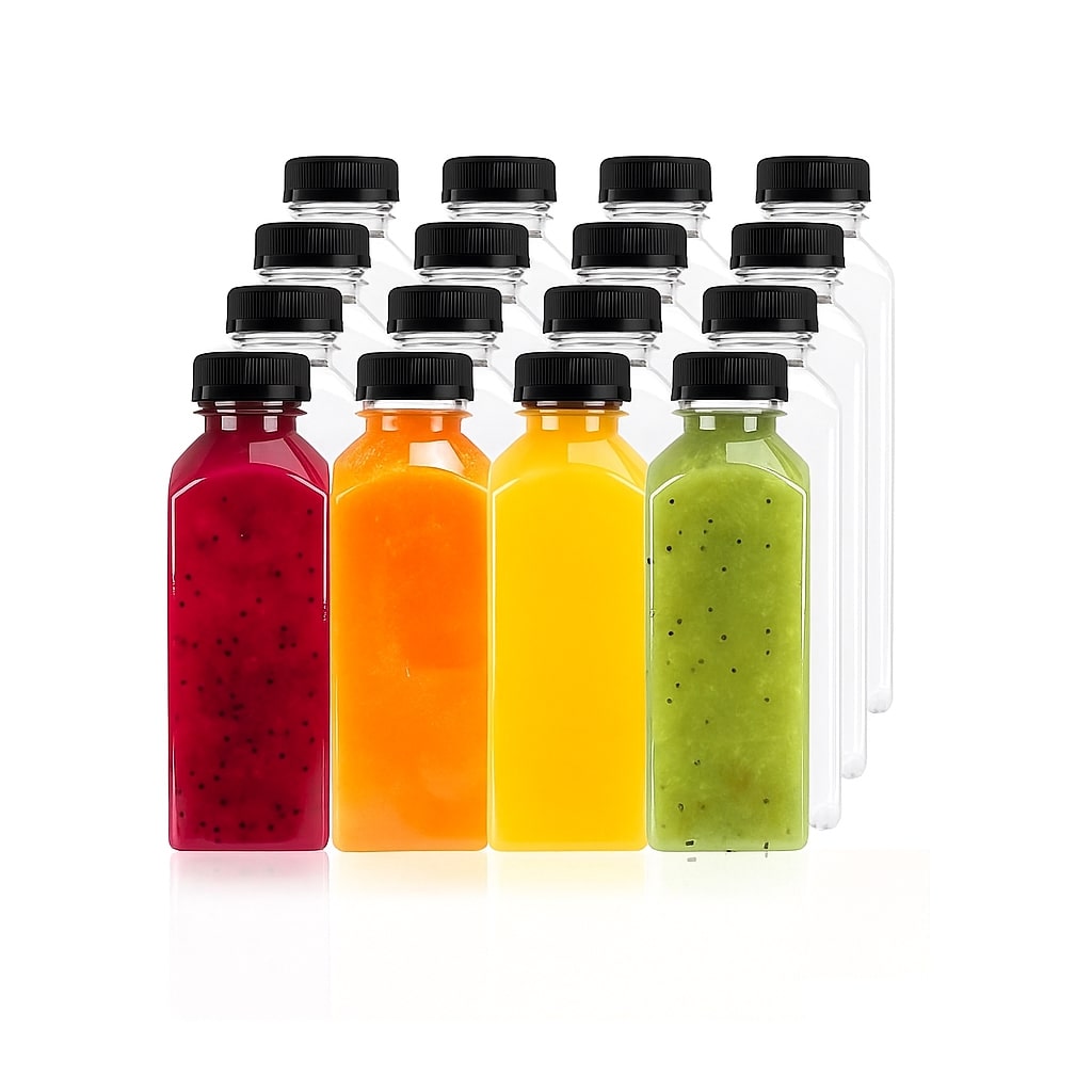 200ML 250ML 300ML 350ML Square Plastic Transparent Disposable Bottle with Black Cap (Pack Of 10 Unit)