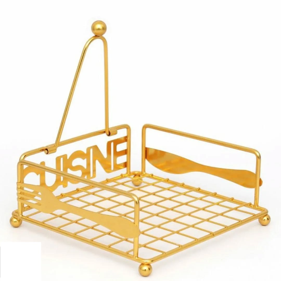 7X7X3 Inch Cuisine Metal Napkin Holder with Weight Golden