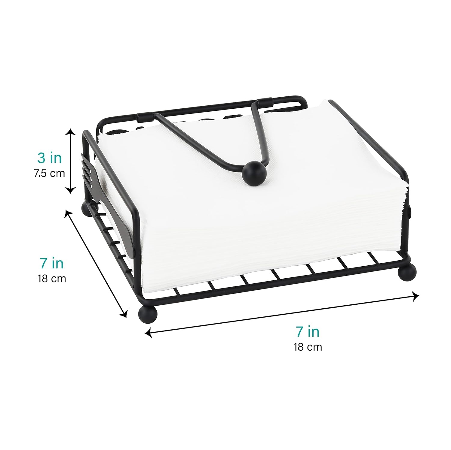 7X7X3 Inch Cuisine Metal Napkin Holder with Weight Black