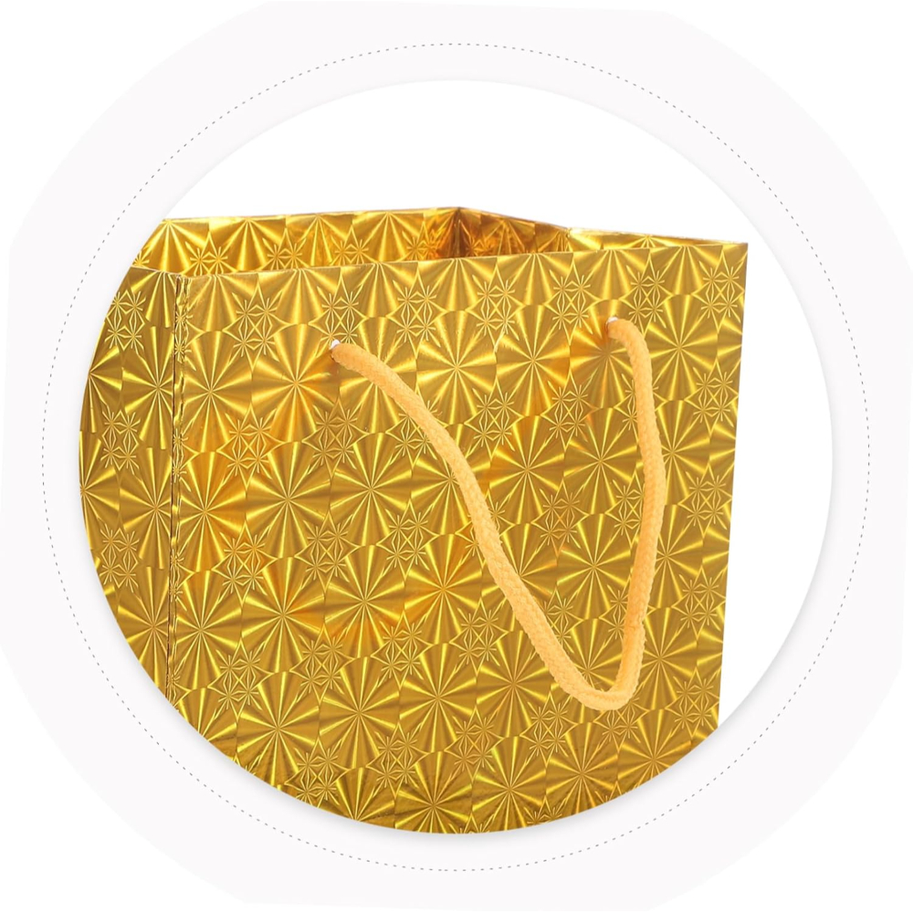 13X10.4X5.5 Inch Gift Carry Bags Holographic Gold with White Handle (Pack of 10 Units)