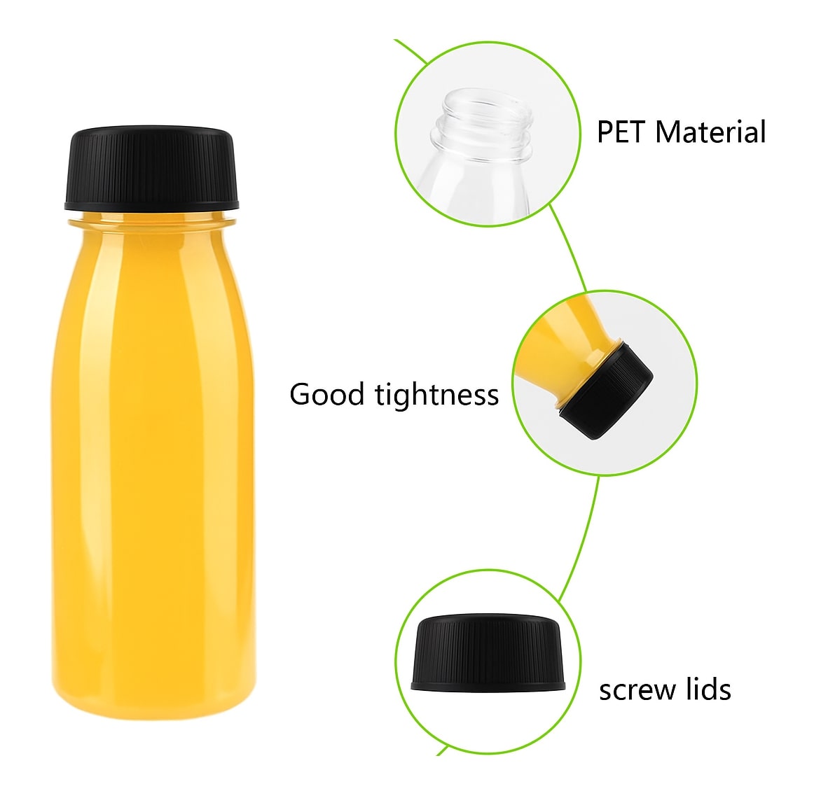 200ML 250ML 300ML 350ML Round Plastic Transparent Disposable Bottle with Black Cap (Pack Of 10 Unit)