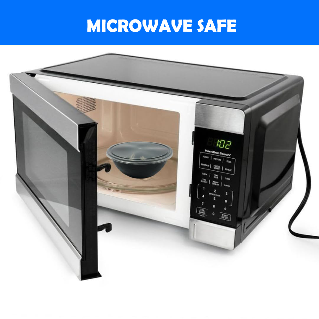 650ML 1050ML Round Food Storage Bowls Black with Lid (Pack of 25 Units)