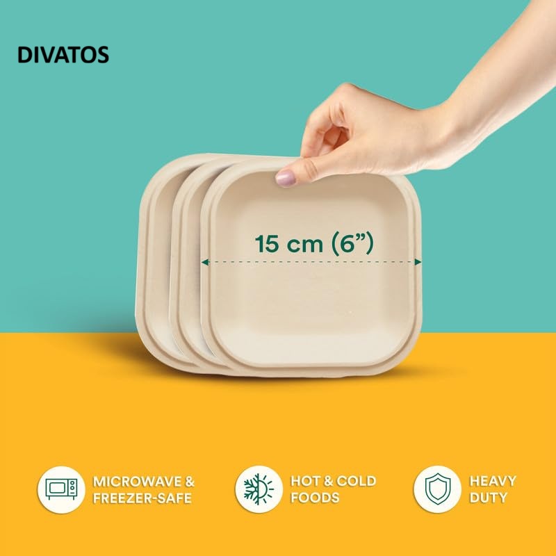 6 Inch Square Plate Biodegradable Bagasse (Pack of 50 Units)
