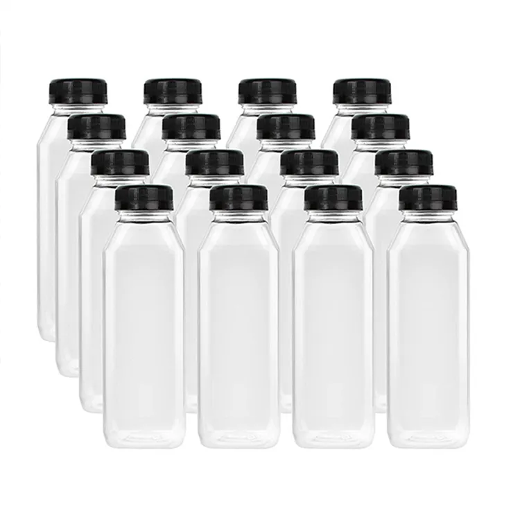 200ML 250ML 300ML 350ML Square Plastic Transparent Disposable Bottle with Black Cap (Pack Of 10 Unit)