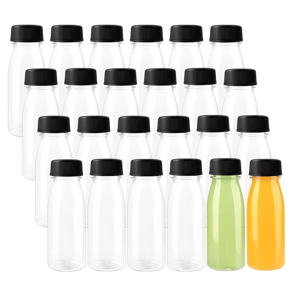 200ML 250ML 300ML 350ML Round Plastic Transparent Disposable Bottle with Black Cap (Pack Of 10 Unit)