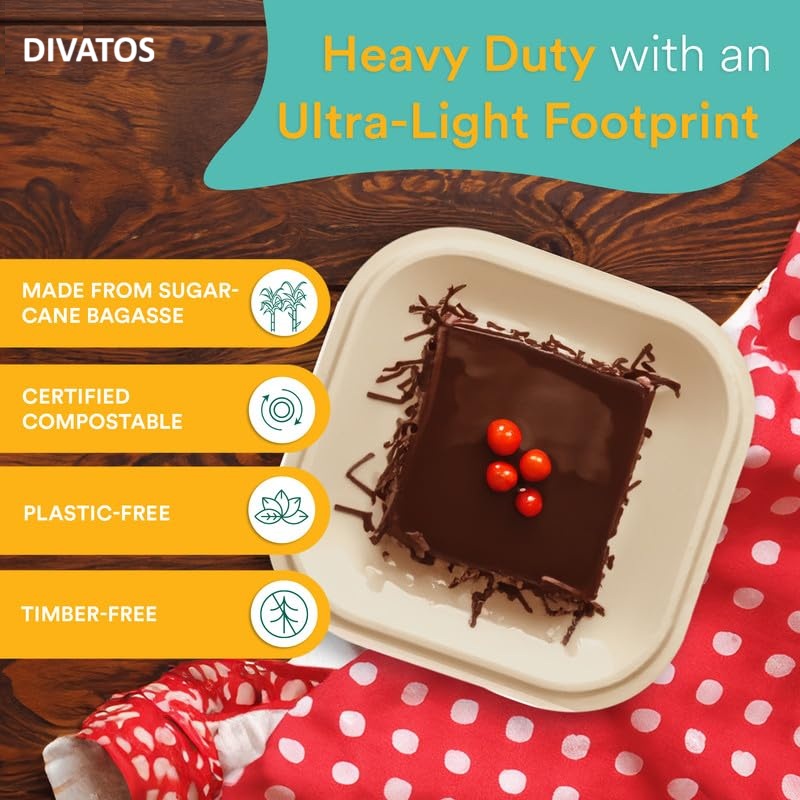 6 Inch Square Plate Biodegradable Bagasse (Pack of 50 Units)