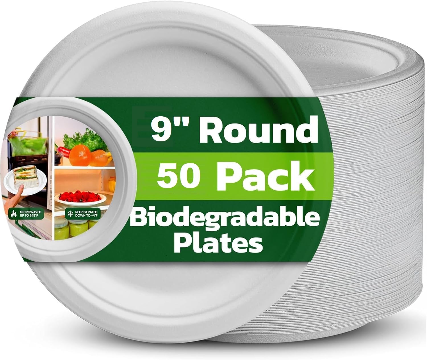 6 Inch 7 Inch 9 Inch Biodegradable Bagasse Paper Plate White (Pack of 50 Units)