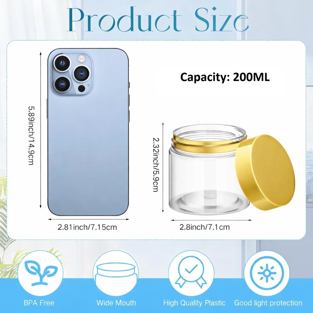 175ML 200ML Plastic Jar Empty Clear with Golden Lid (Pack of 10 Pcs)