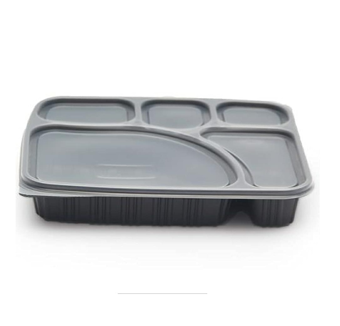 5CP Meal Tray with LID Black (Pack of 25 Units)