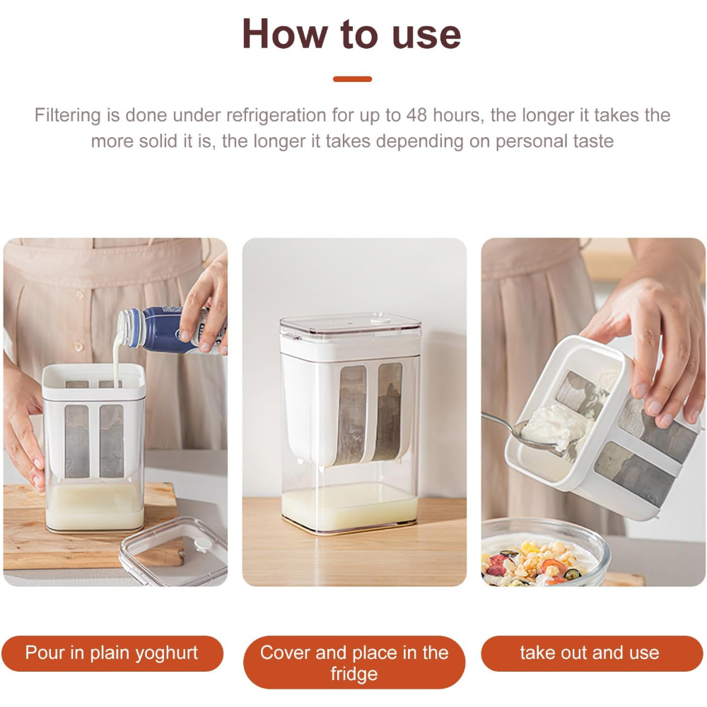 1100ML Yogurt Maker Filter Strainer | Fine Filter Strainer with Lid Leak Proof and Reusable