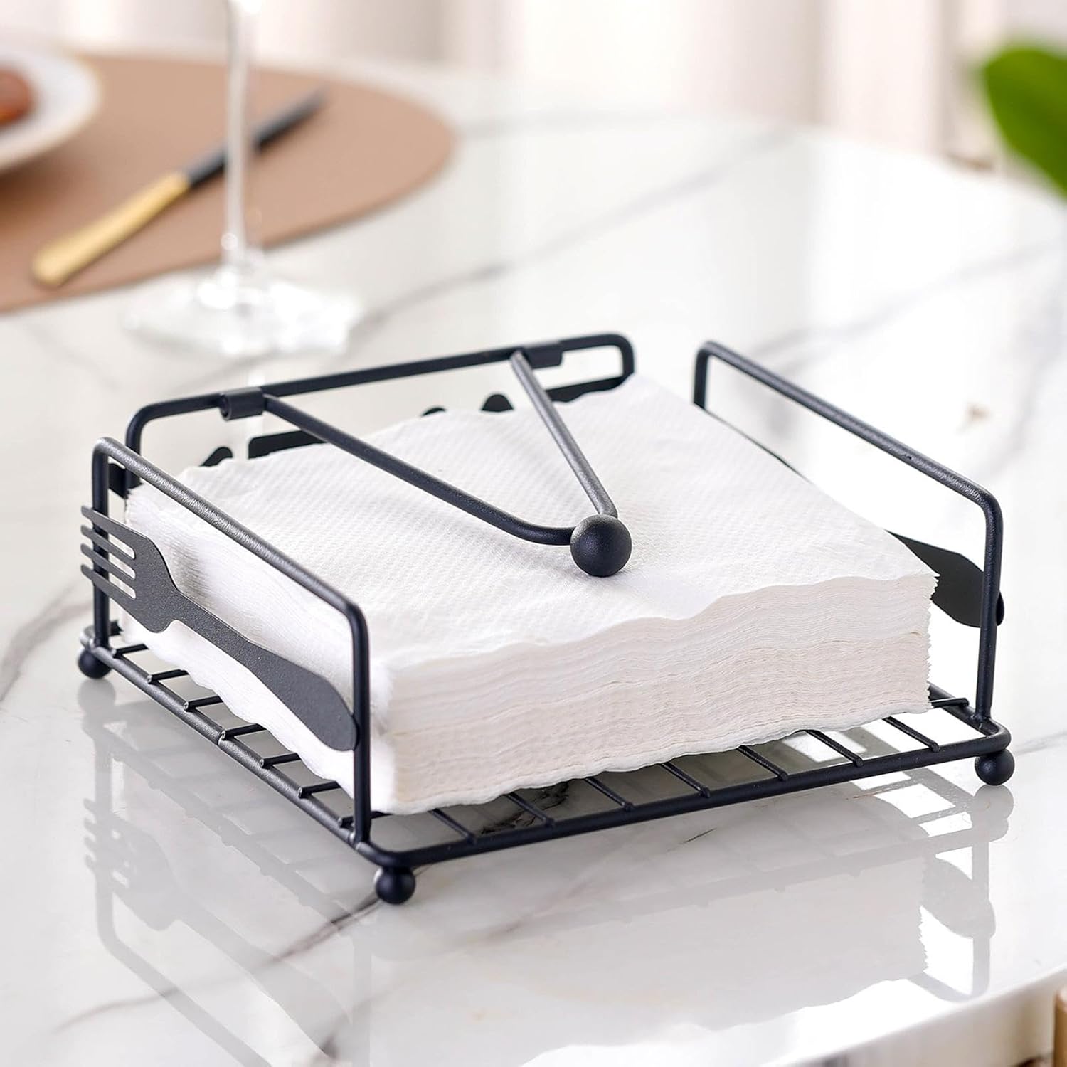 7X7X3 Inch Cuisine Metal Napkin Holder with Weight Black