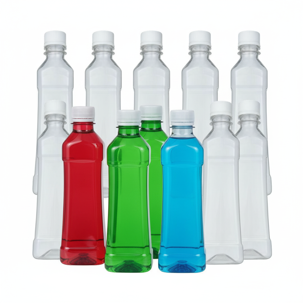 500ML Square Plastic Transparent Disposable Bottle with White Cap (Pack Of 10 Unit)