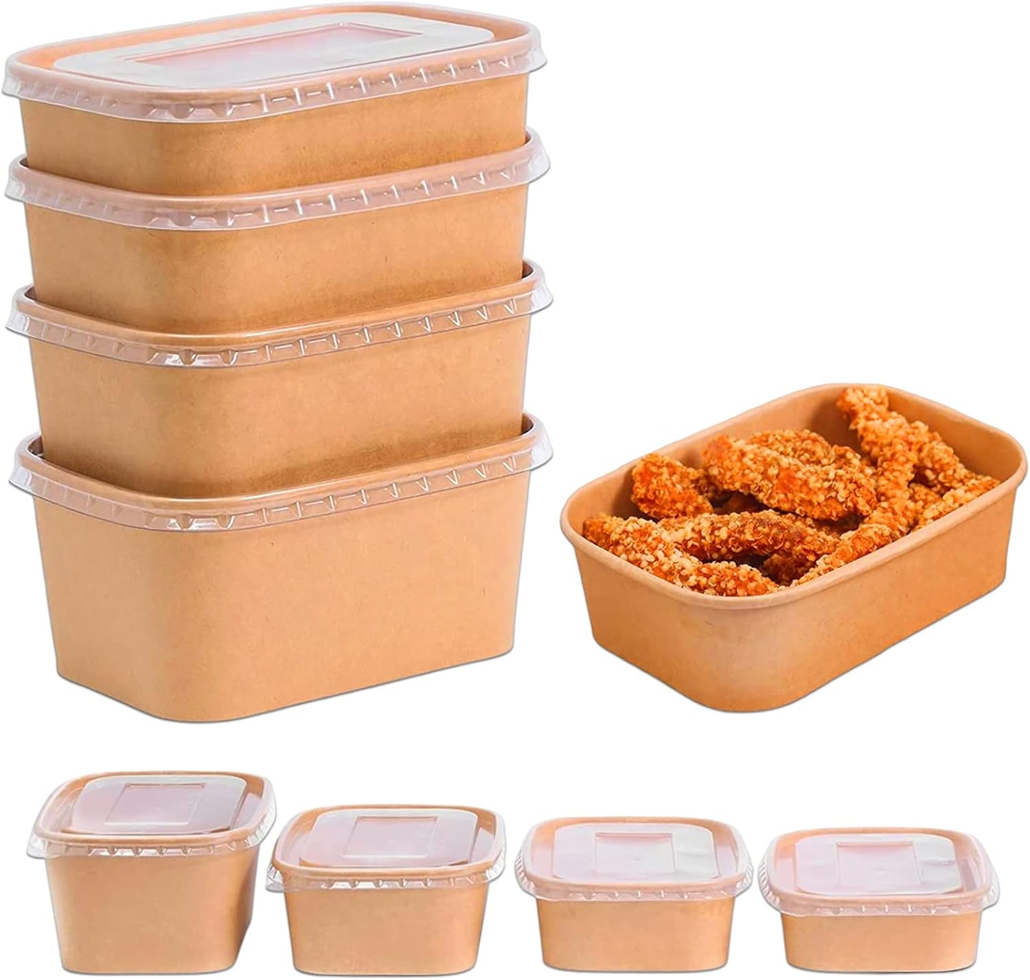 650ML 750ML 1000ML Rectangle Kraft Paper Food Storage Containers with Lids Brown (Pack of 25 Units)