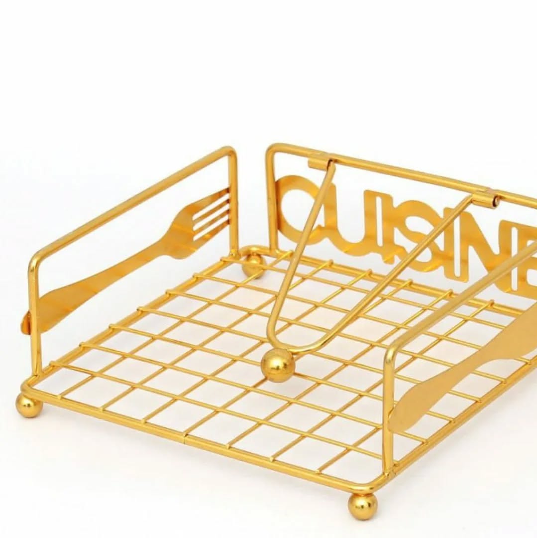 7X7X3 Inch Cuisine Metal Napkin Holder with Weight Golden