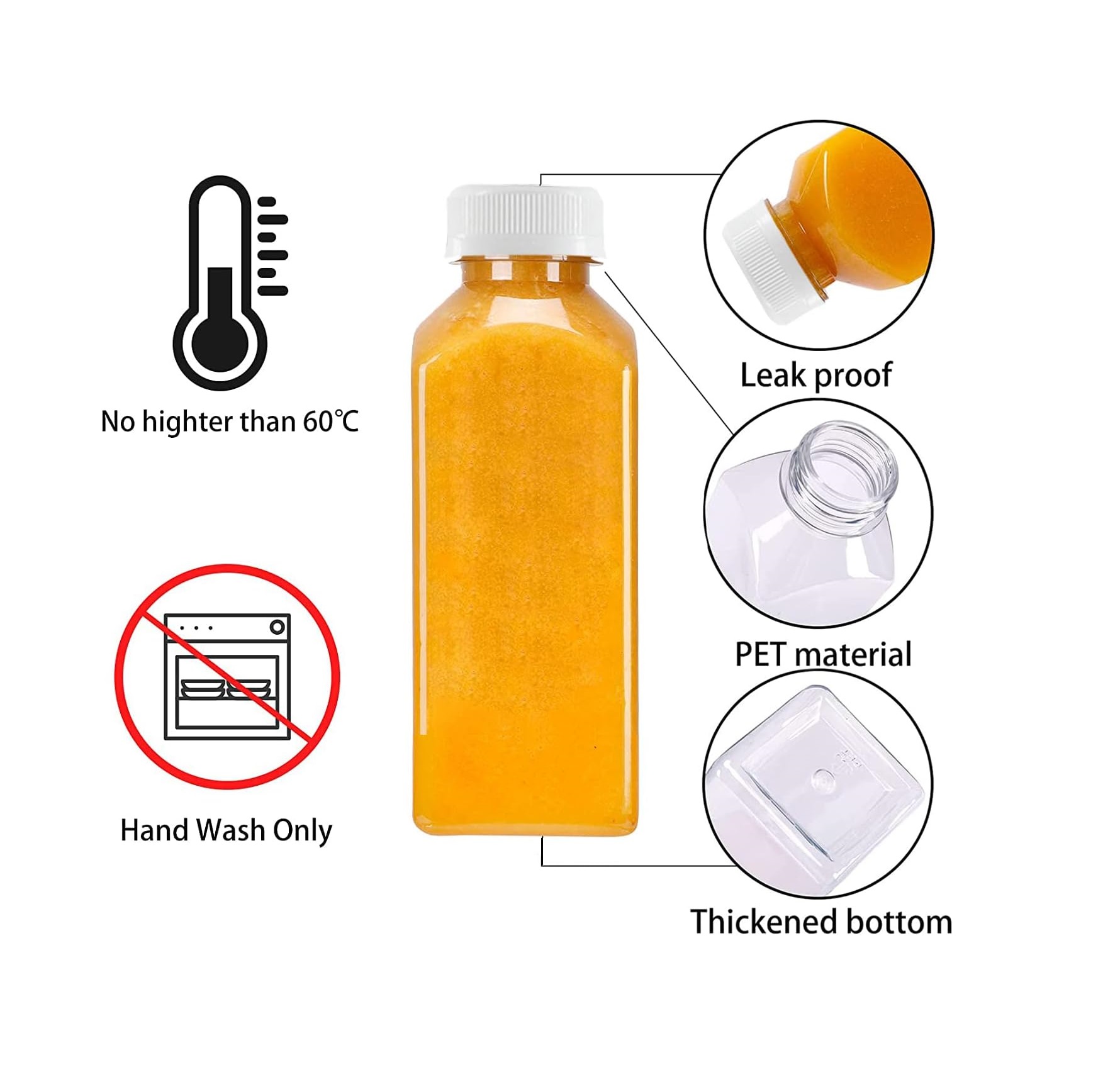 200ML 250ML 300ML 350ML Square Plastic Transparent Disposable Bottle (Pack Of 10 Unit)