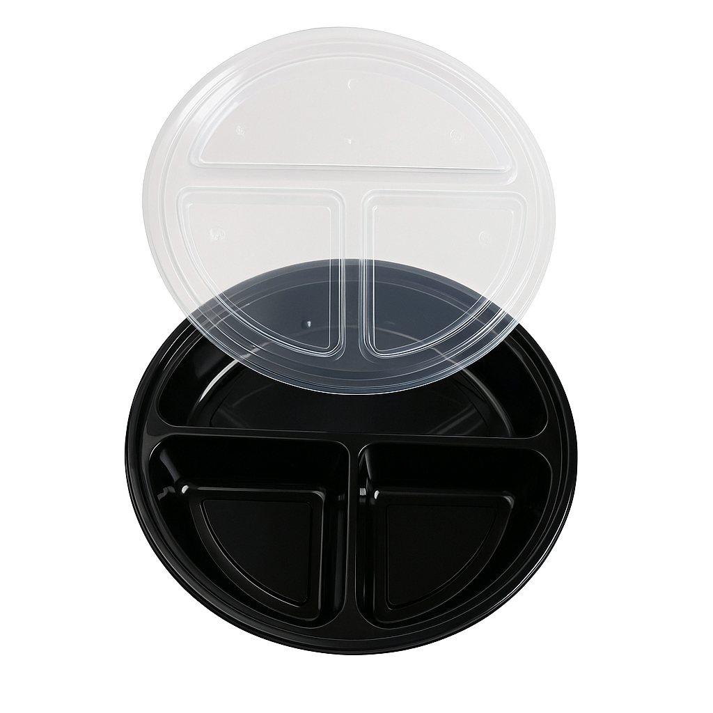 3CP Meal Tray with LID Black (Pack of 25 Units)
