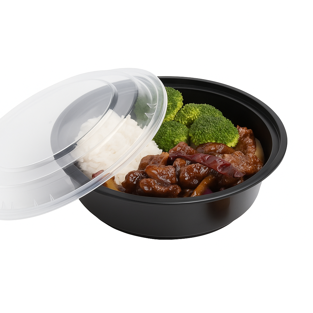 RO24 720ML Plastic Container Round Black with Lid (Pack of 25 Units)