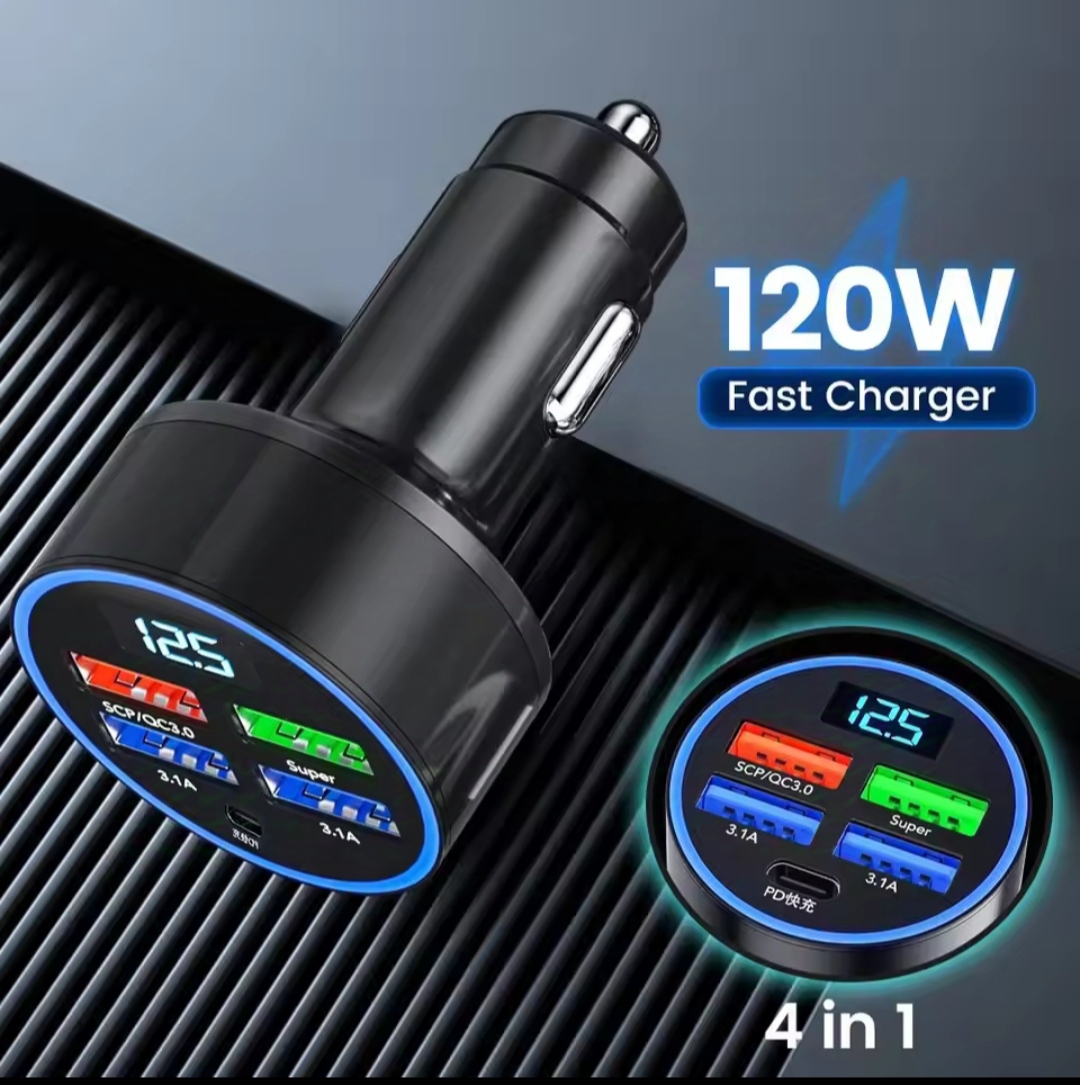 Cargador rápido coche 120W + Cable