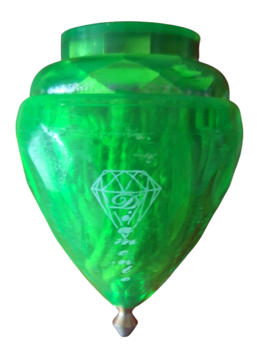 Trompo de plástico verde con punta metálica