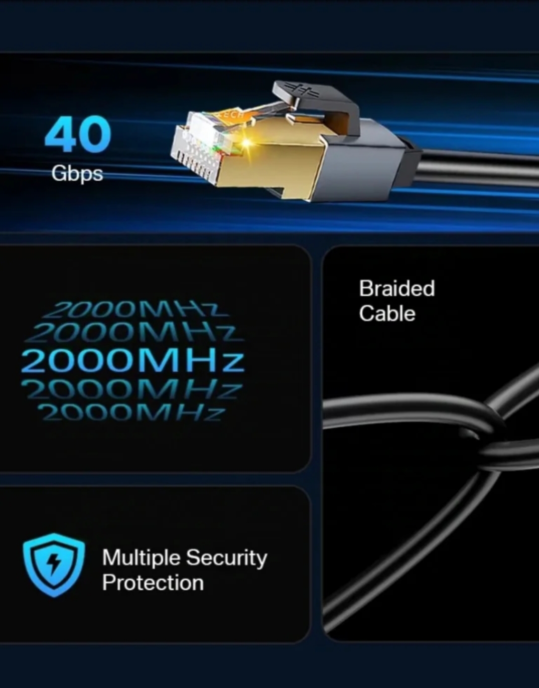 Cable Ethernet Cat 8 40Gbps 2m Plano