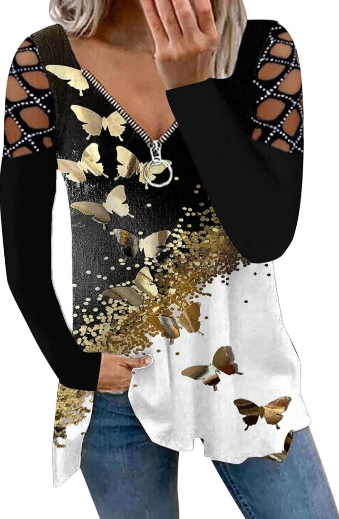 Descubre la Elegancia en Talla 5XL: Blusa Casual con Encaje y Mariposas