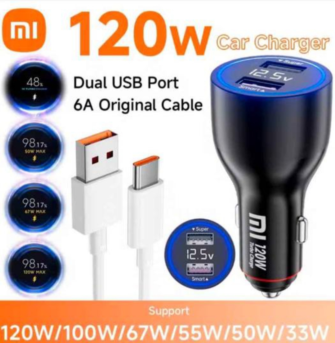 Cargador Turbo Xiaomi 120W para Coche – Potencia y Eficiencia en Movimiento