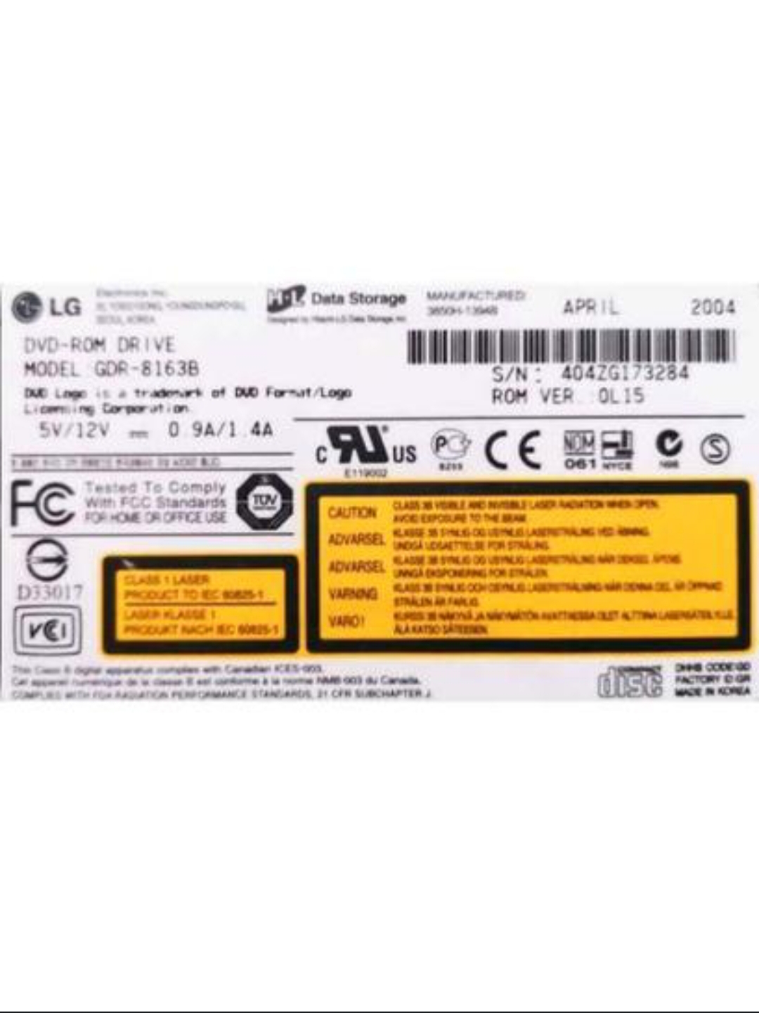 LG DVD‑ROM 16x Alta Velocidad
