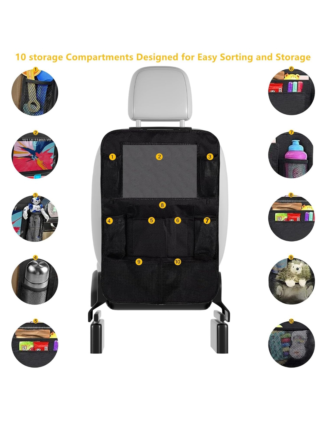 Organizador coche 10 bolsillos con soporte tablet