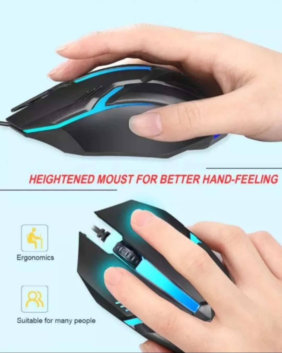 Ratón Gaming LED 7 Colores Ergónómico