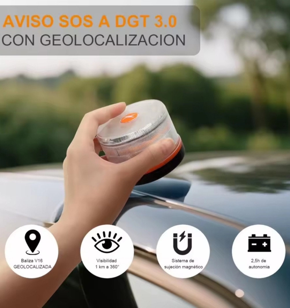 Baliza V16 DGT con Geolocalización 3.0 | Luz Emergencia Conectada hasta 2038