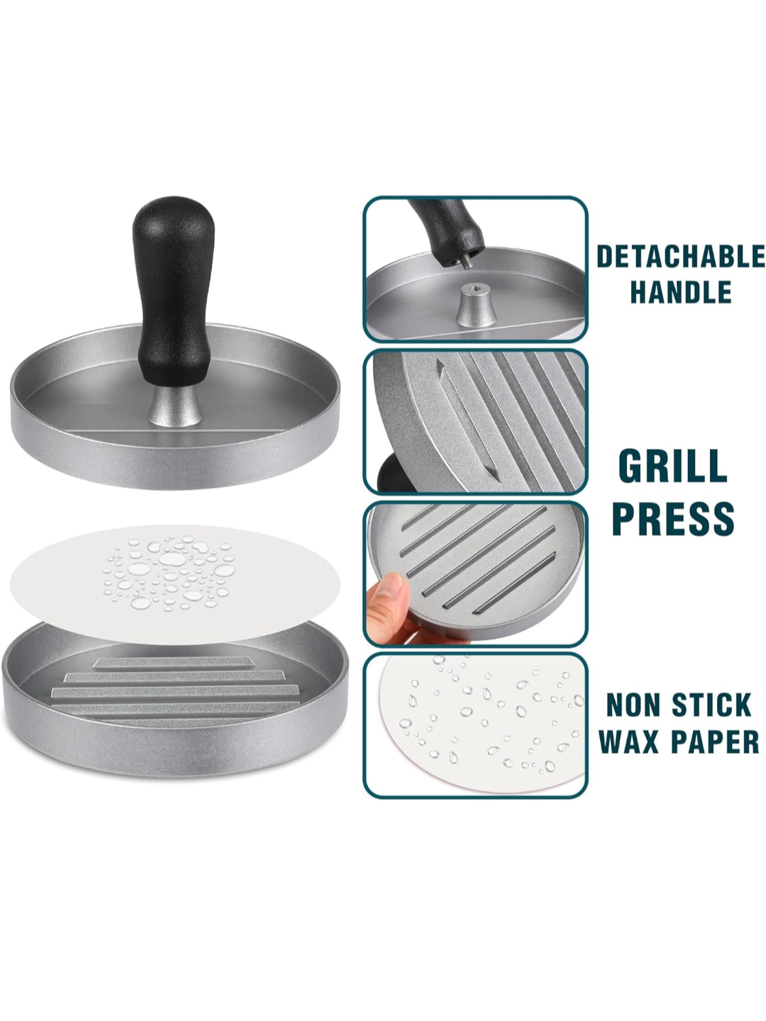 Prensa para hamburguesas 11,9 cm — Cocina perfecta y antiadherente