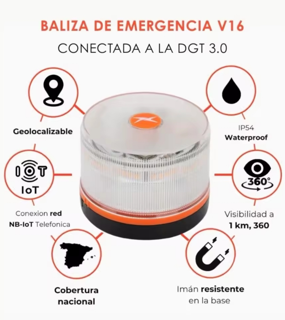 Baliza V16 DGT con Geolocalización 3.0 | Luz Emergencia Conectada hasta 2038