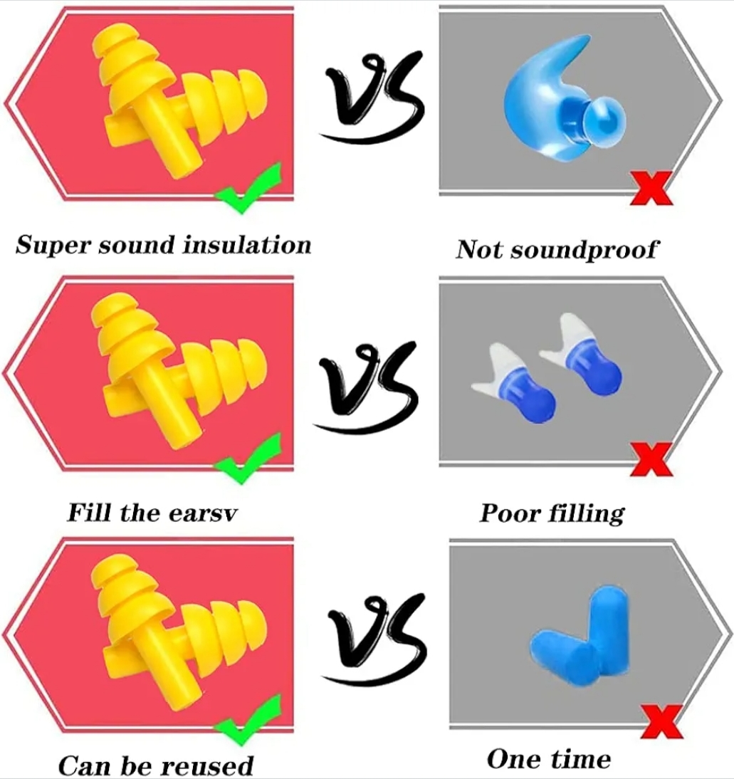 Tapones de Oídos Silicona 6 Pares Impermeables Antiruido Natación Dormir Reutilizables