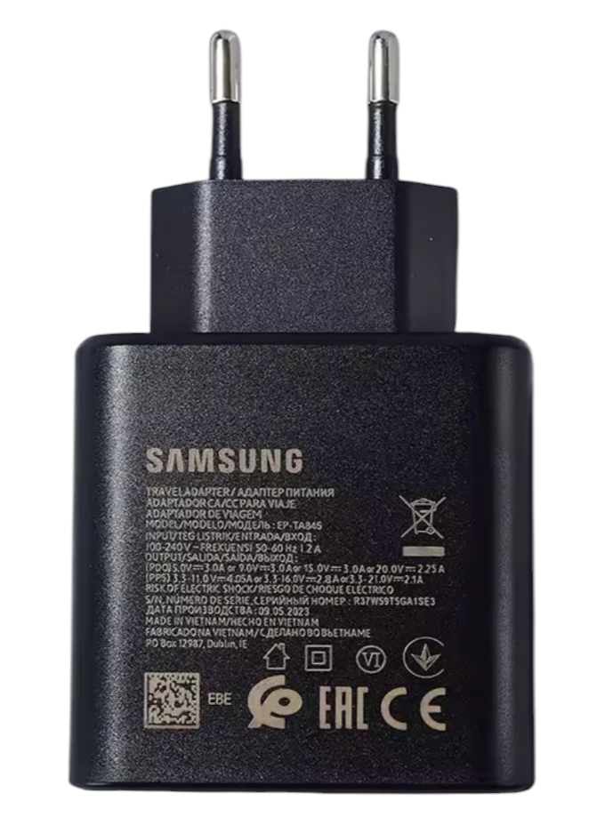 Cargador USB-C Samsung 45W — Adaptador “Super Fast Charger” con Cable USB-C 100 cm — Negro, Nuevo precintado