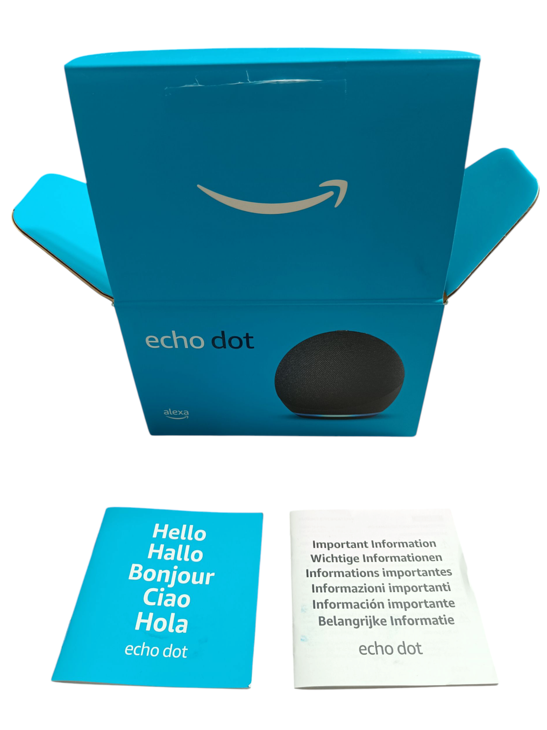 Caja y Manual Original Echo Dot 5G – Pack Oficial Amazon