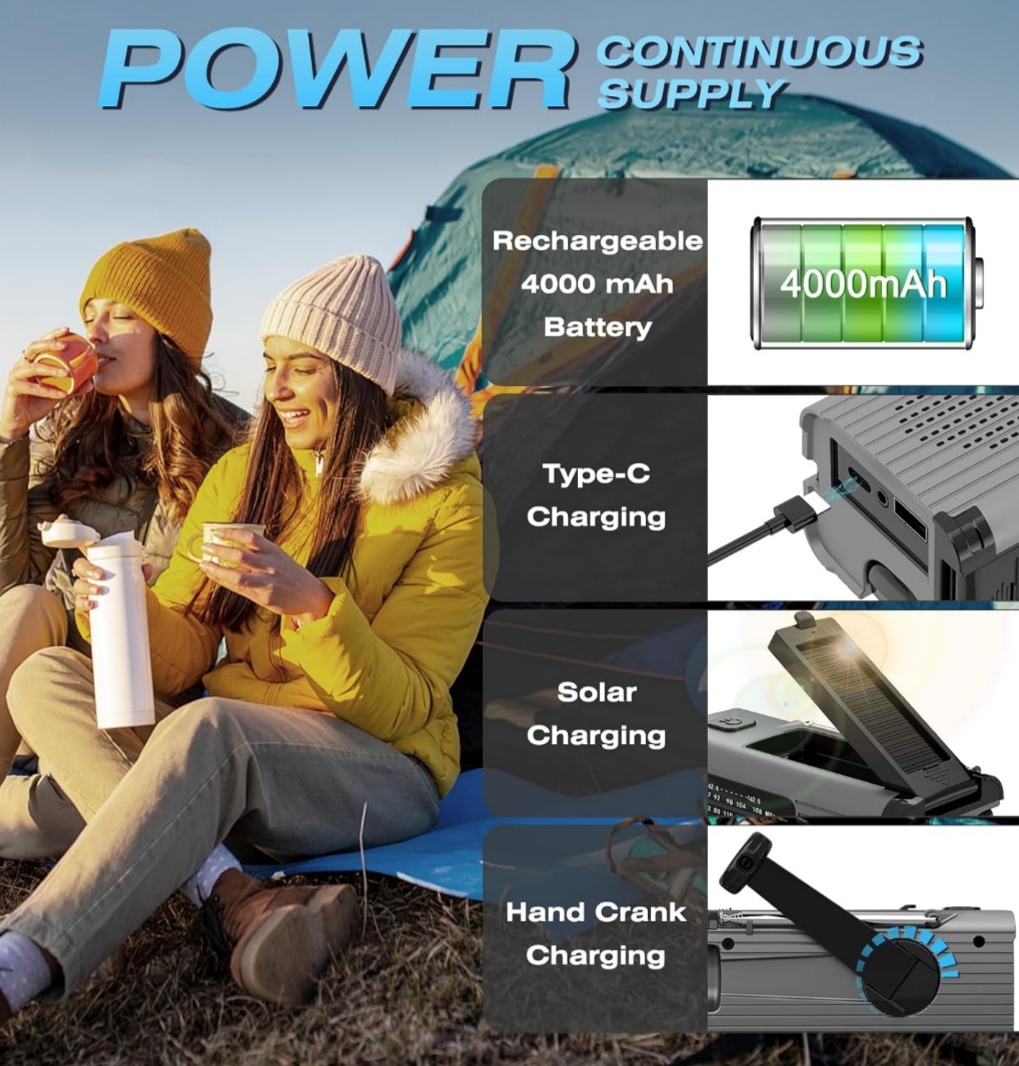 Radio NOAA Emergencia 4000 mAh Solar