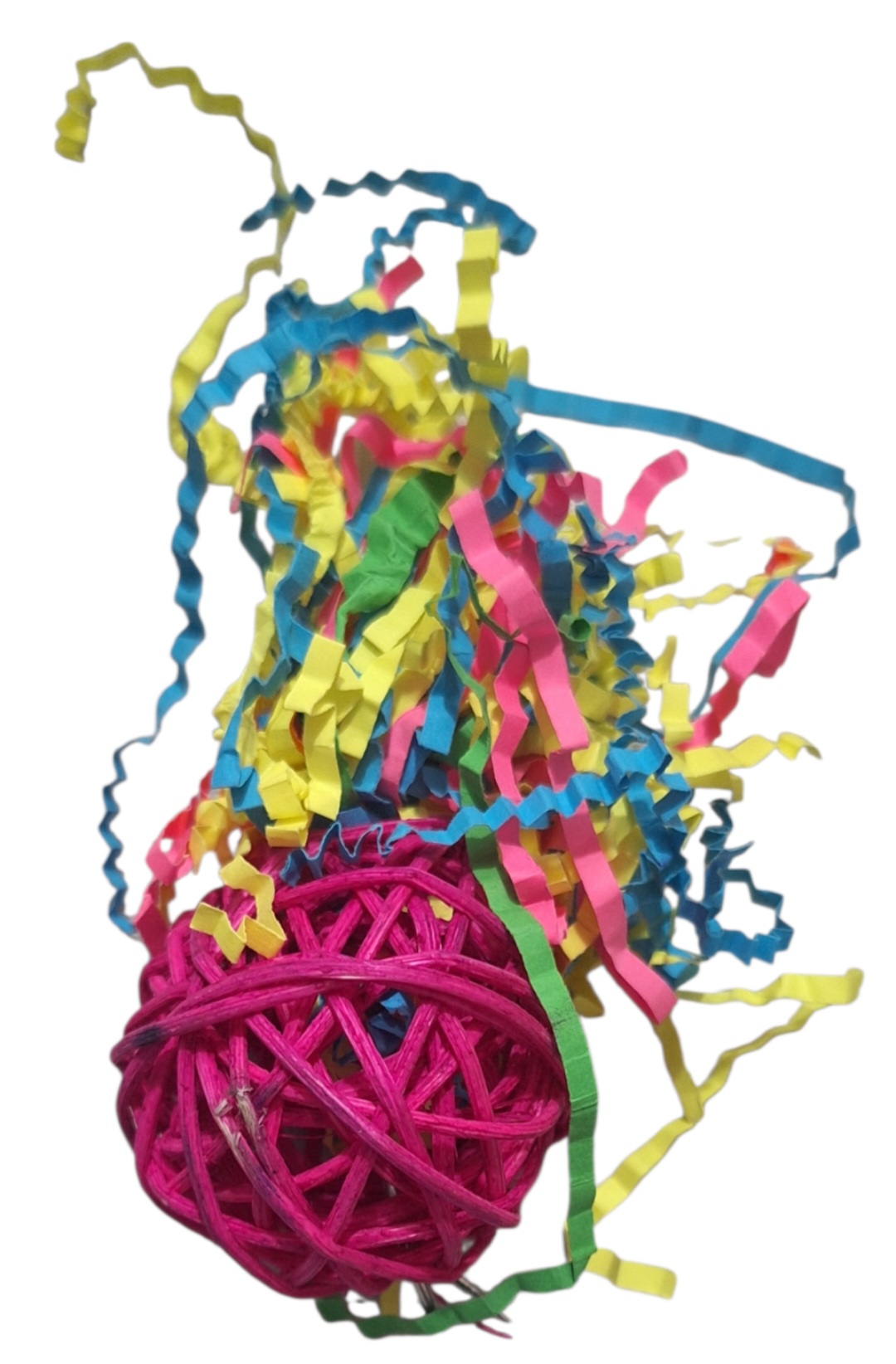 Juguete interactivo de forrajeo para aves con ratán natural y papel rizado