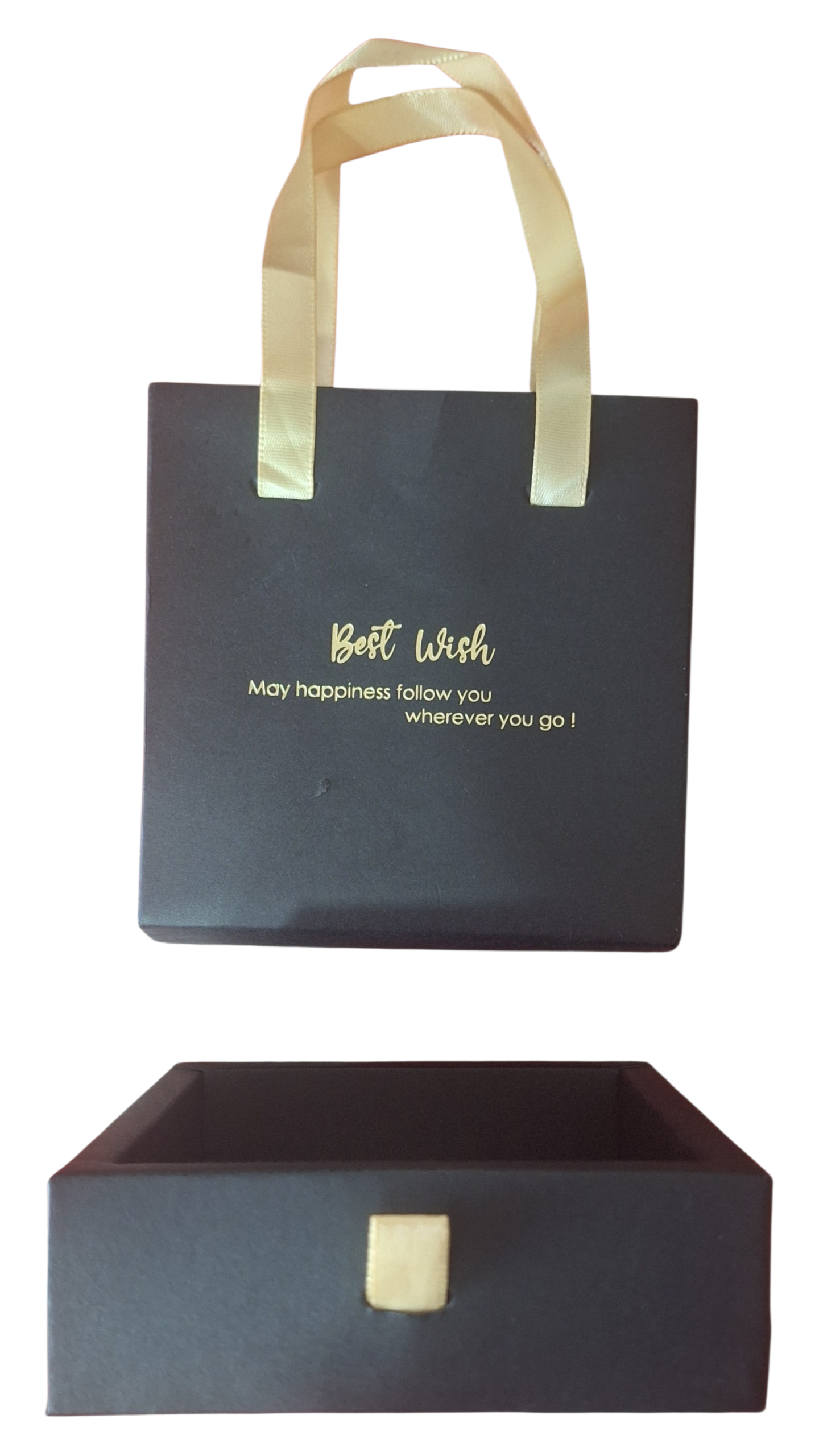 Bolsa de Regalo Negra Premium con Asa Dorada "Best Wish"