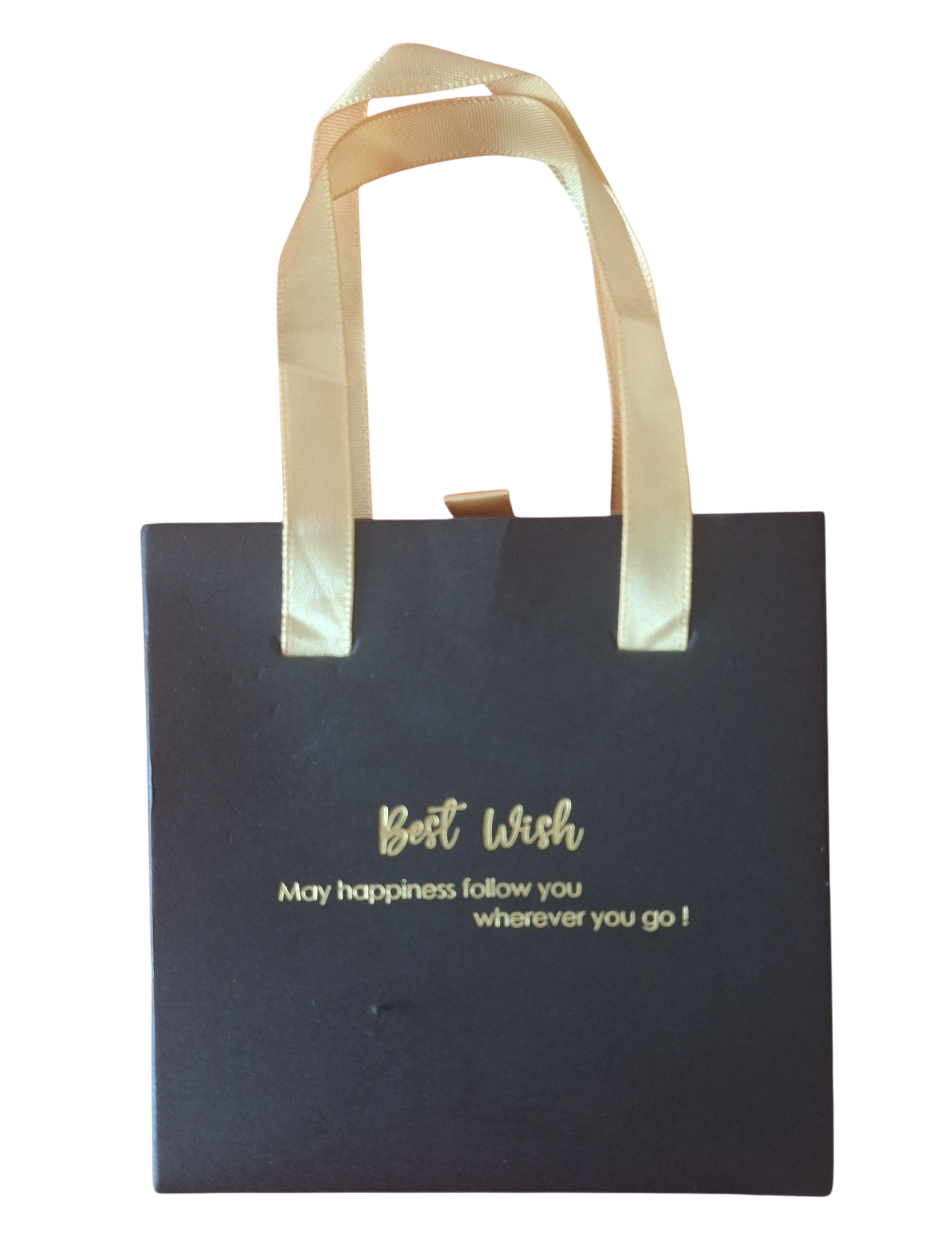 Bolsa de Regalo Negra Premium con Asa Dorada "Best Wish"