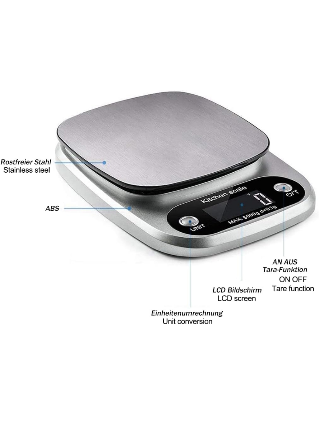 Báscula digital de cocina profesional en acero inoxidable — precisión 0,1 g