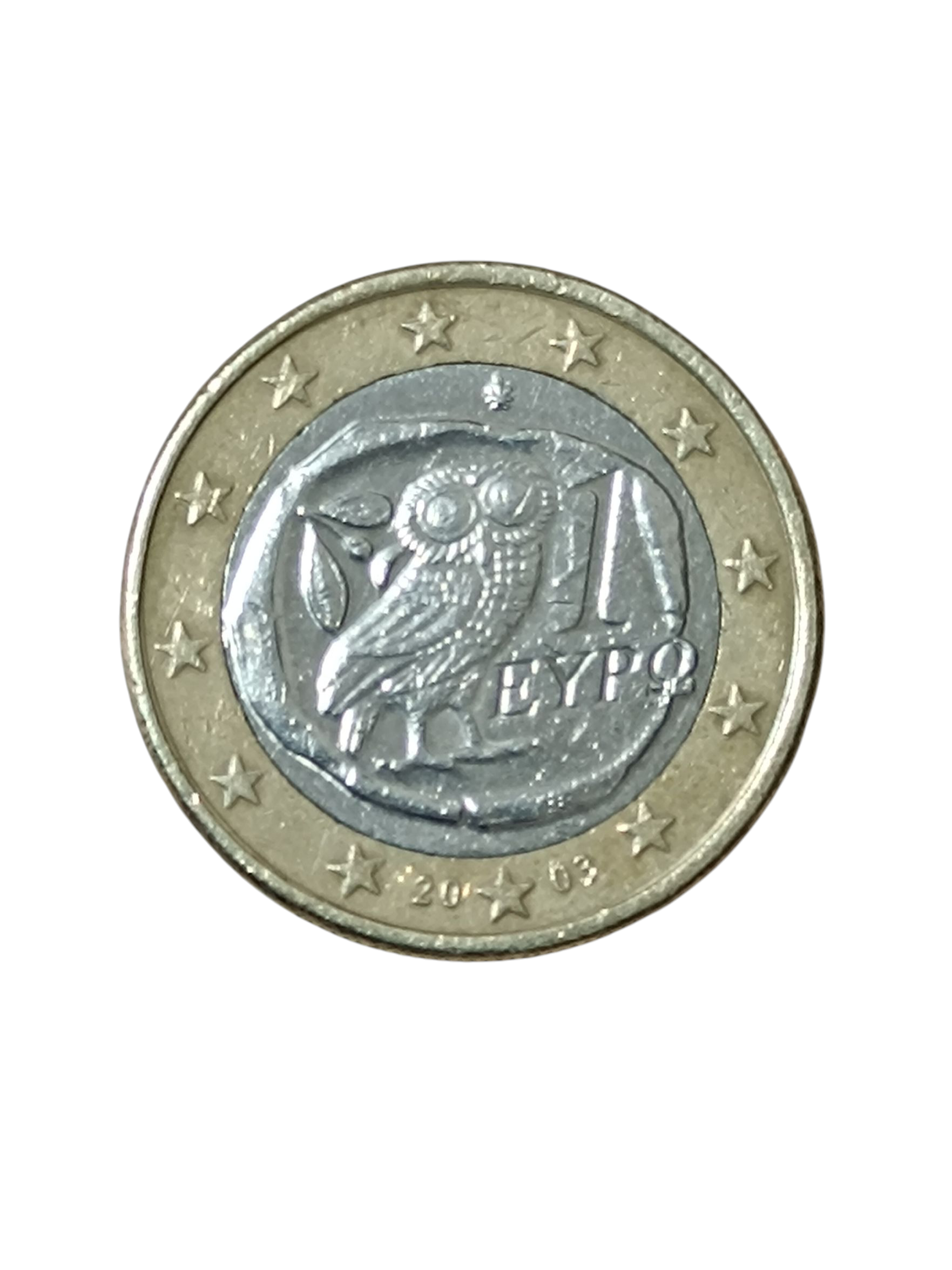Moneda 1 Euro Grecia 2003 — Diseño búho, ejemplar circulado