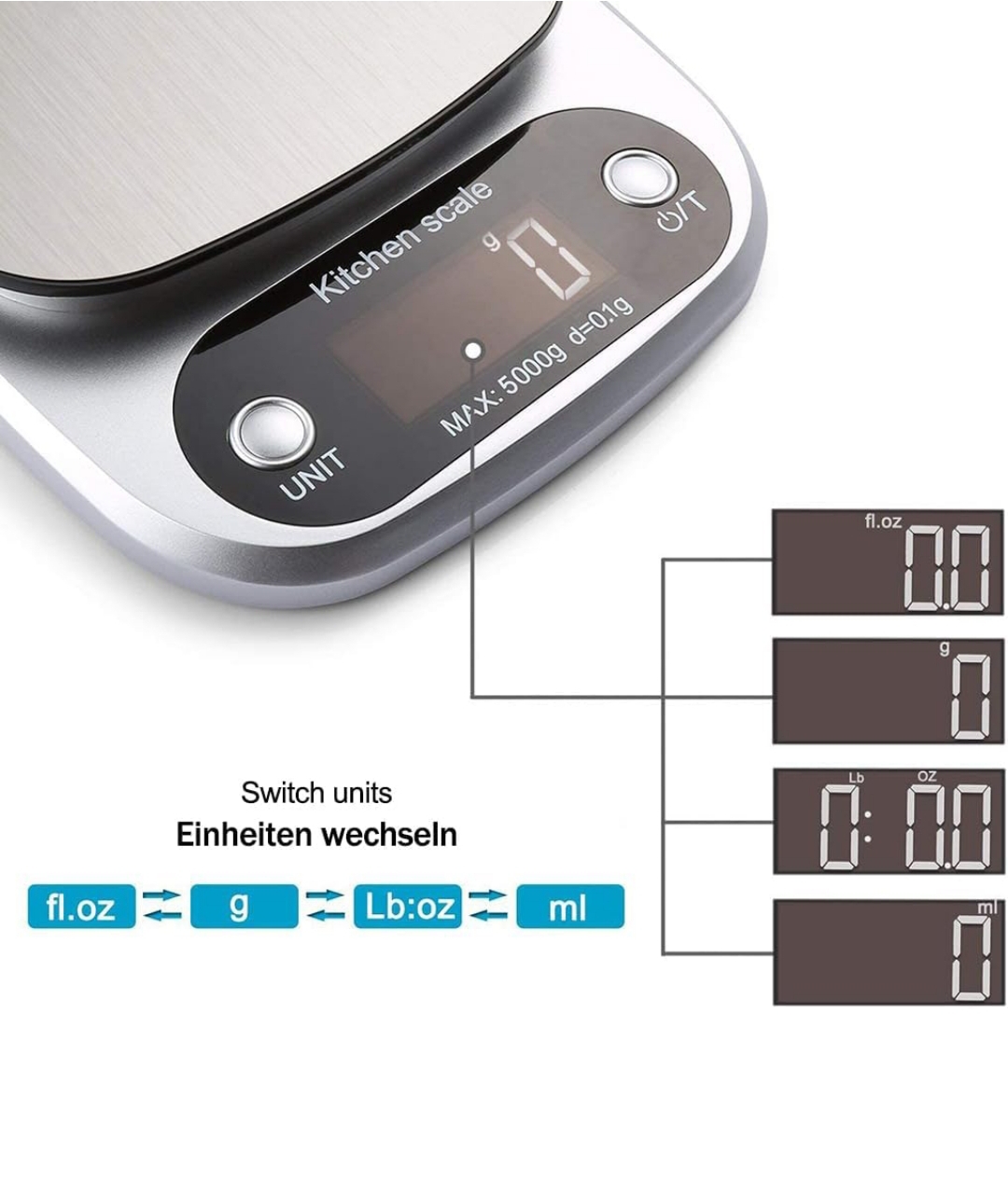 Báscula digital de cocina profesional en acero inoxidable — precisión 0,1 g