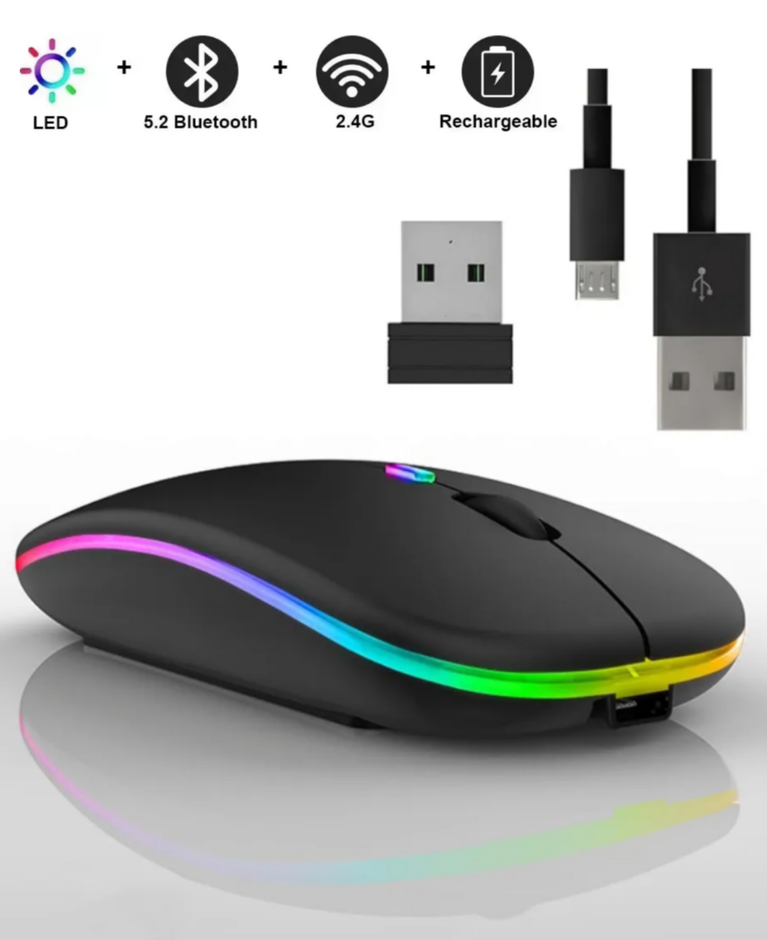 Ratón inalámbrico dual-mode – recargable, silencioso y ergonómico