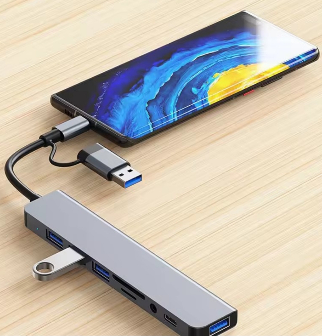 Hub USB-C 8-en-1 HDMI 4K, Ethernet, USB 3.0, SD/TF, PD 100W, Aluminio Premium – Compatible con MacBook, iPad, Windows, PS5, Xbox, Nintendo Switch