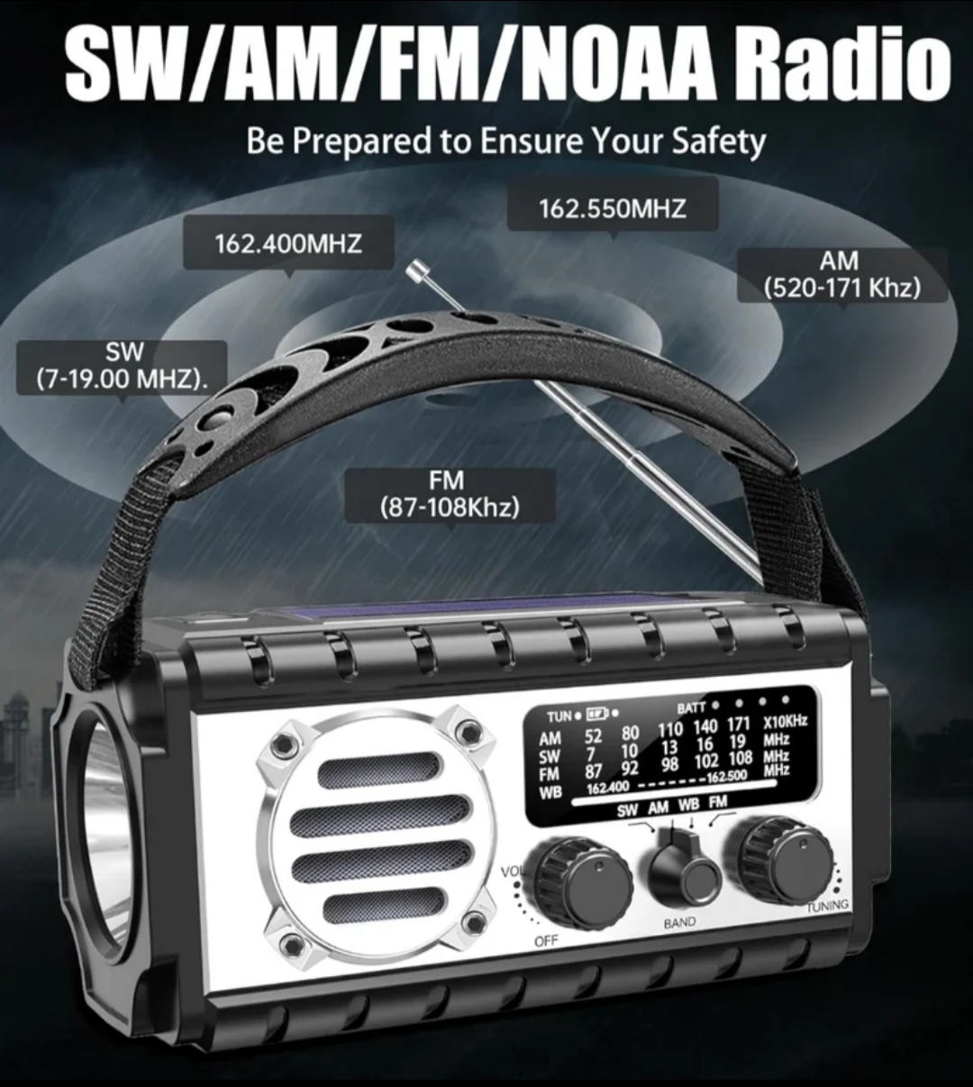 Radio Emergencia 20000 mAh Crank Solar AM/FM/NOAA