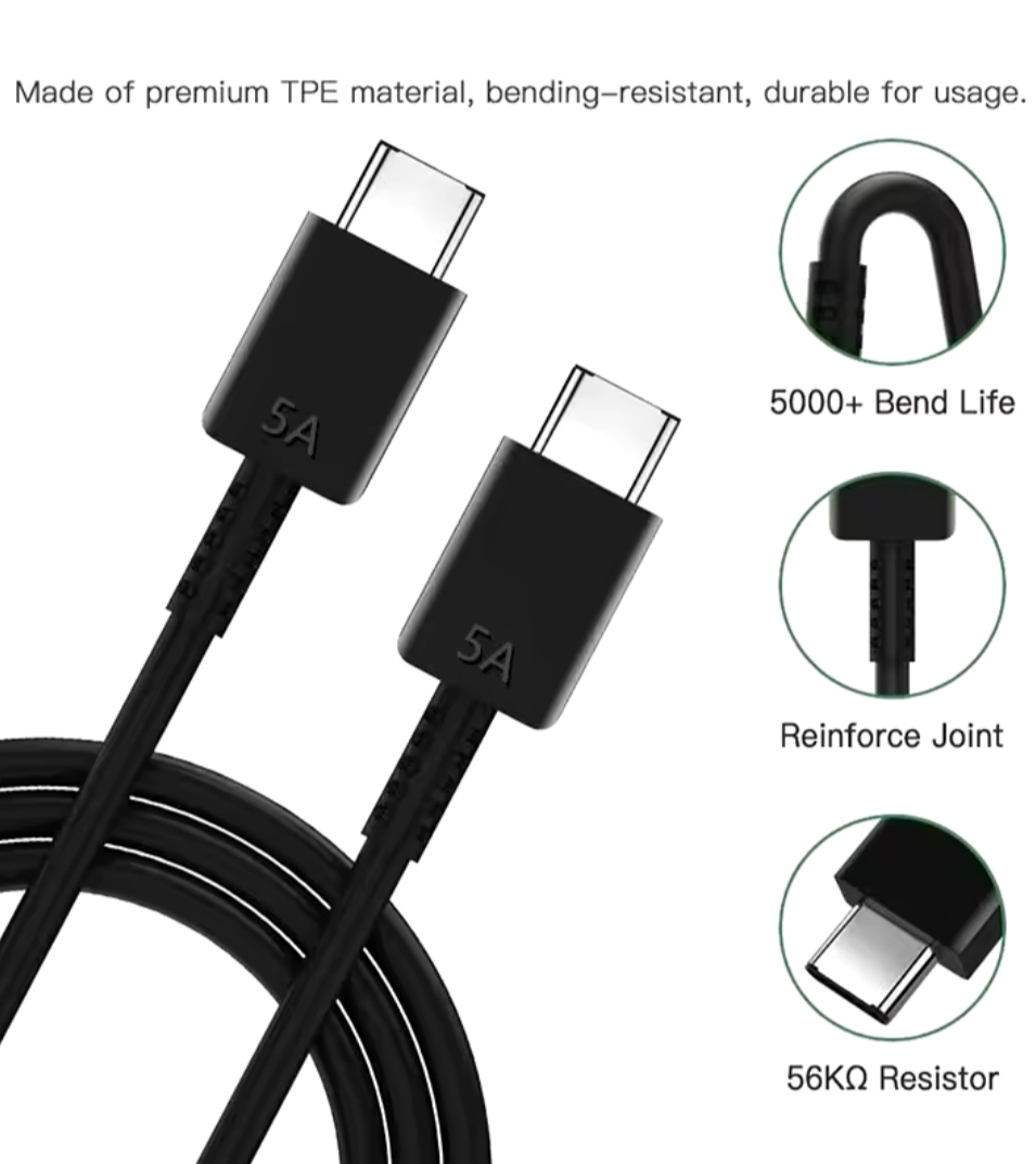 Cable USB Tipo C 45W PD Ultra Rápido 2m — Dual 5A