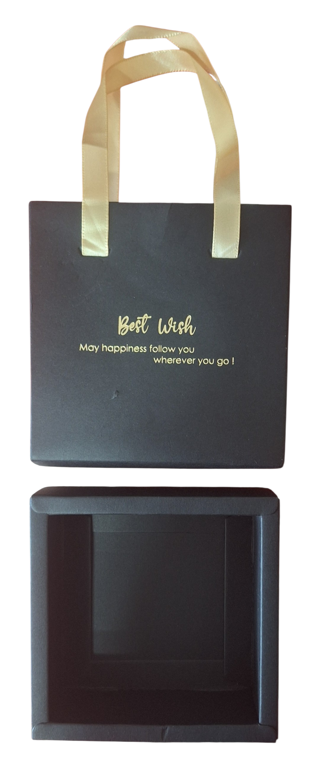 Bolsa de Regalo Negra Premium con Asa Dorada "Best Wish"