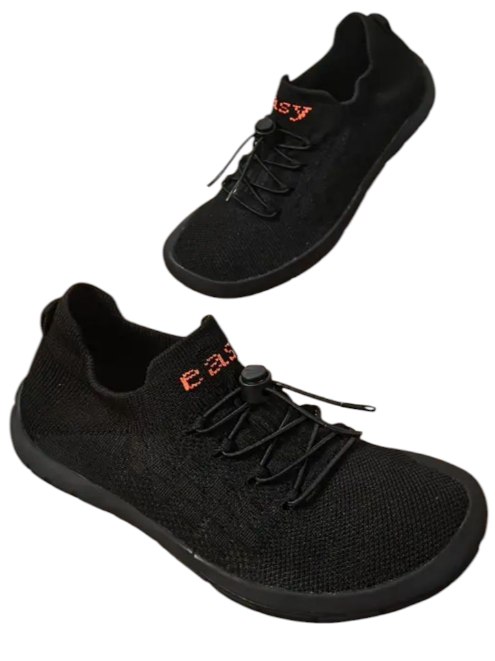 Zapatillas tipo calcetín mujer — negras, puntera ancha, talla 39,5 (nuevas, embalaje cerrado).