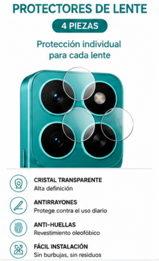 Protector de Pantalla Cristal Templado + 4 Protectores de Lente para Honor X8 5G | Dureza 9H Antihuellas